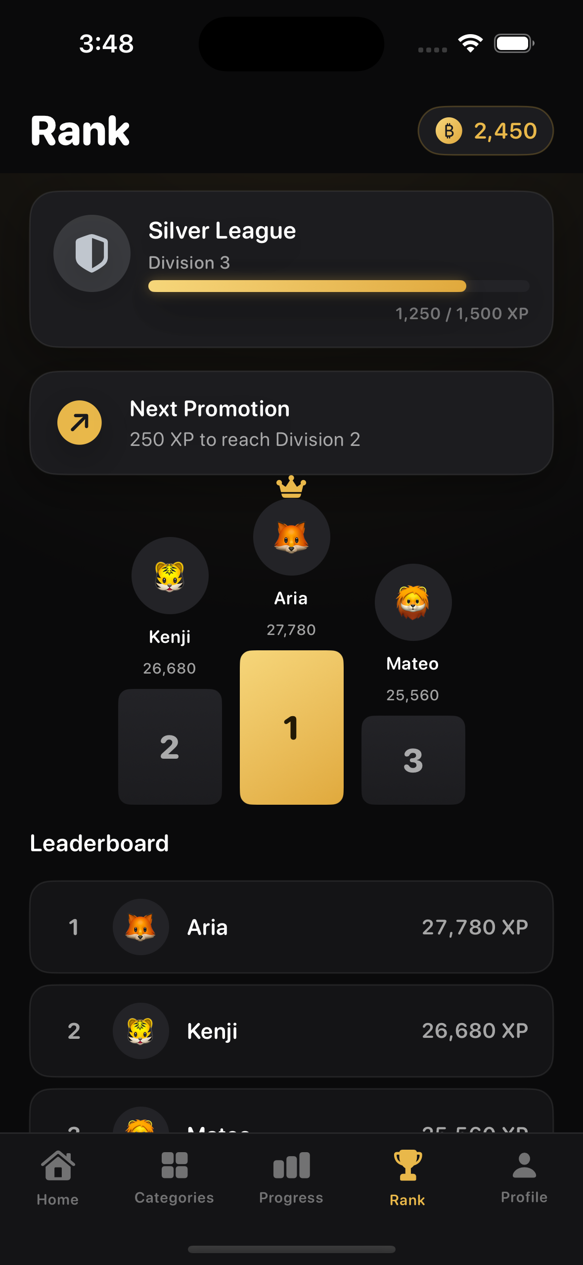 IQ Daily global leaderboard and league rank