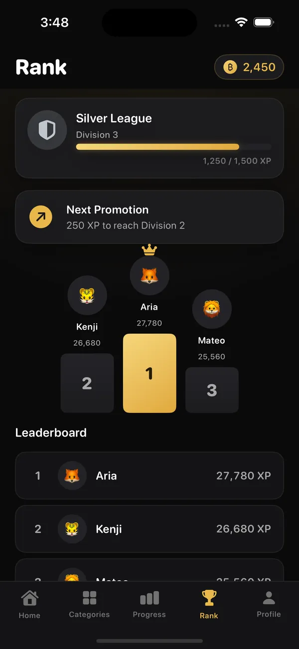 IQ Daily global leaderboard and league rank
