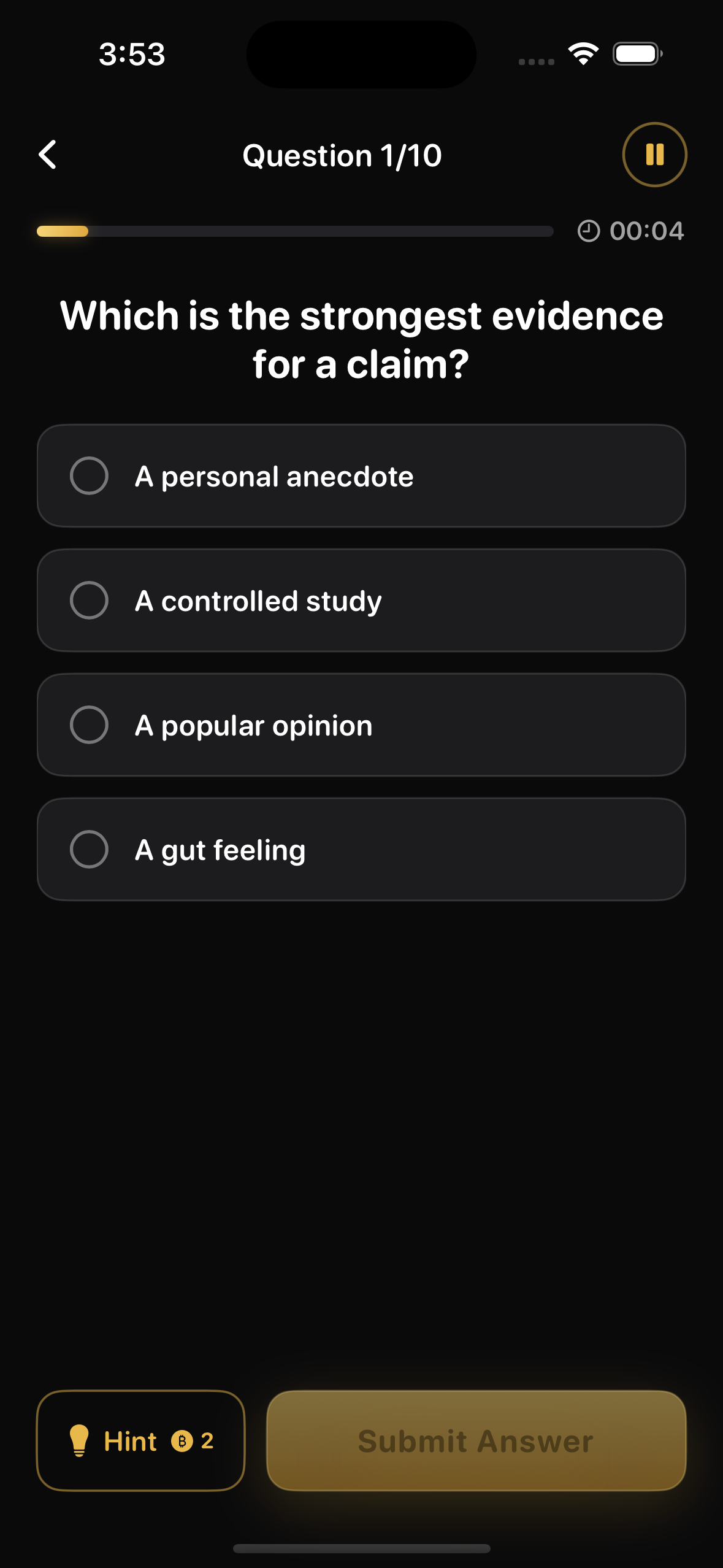 IQ Daily workout question with multiple choice answers